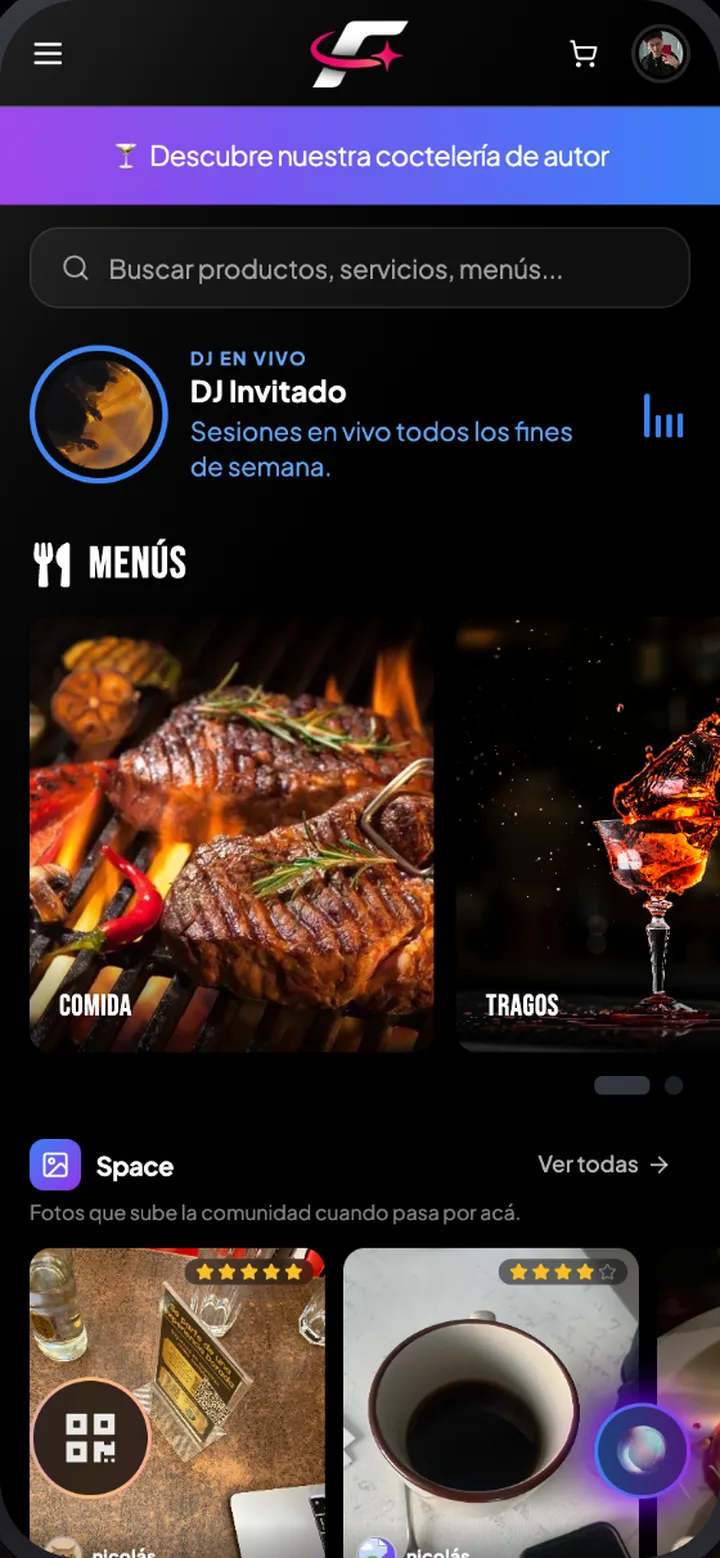 Home del local en la app