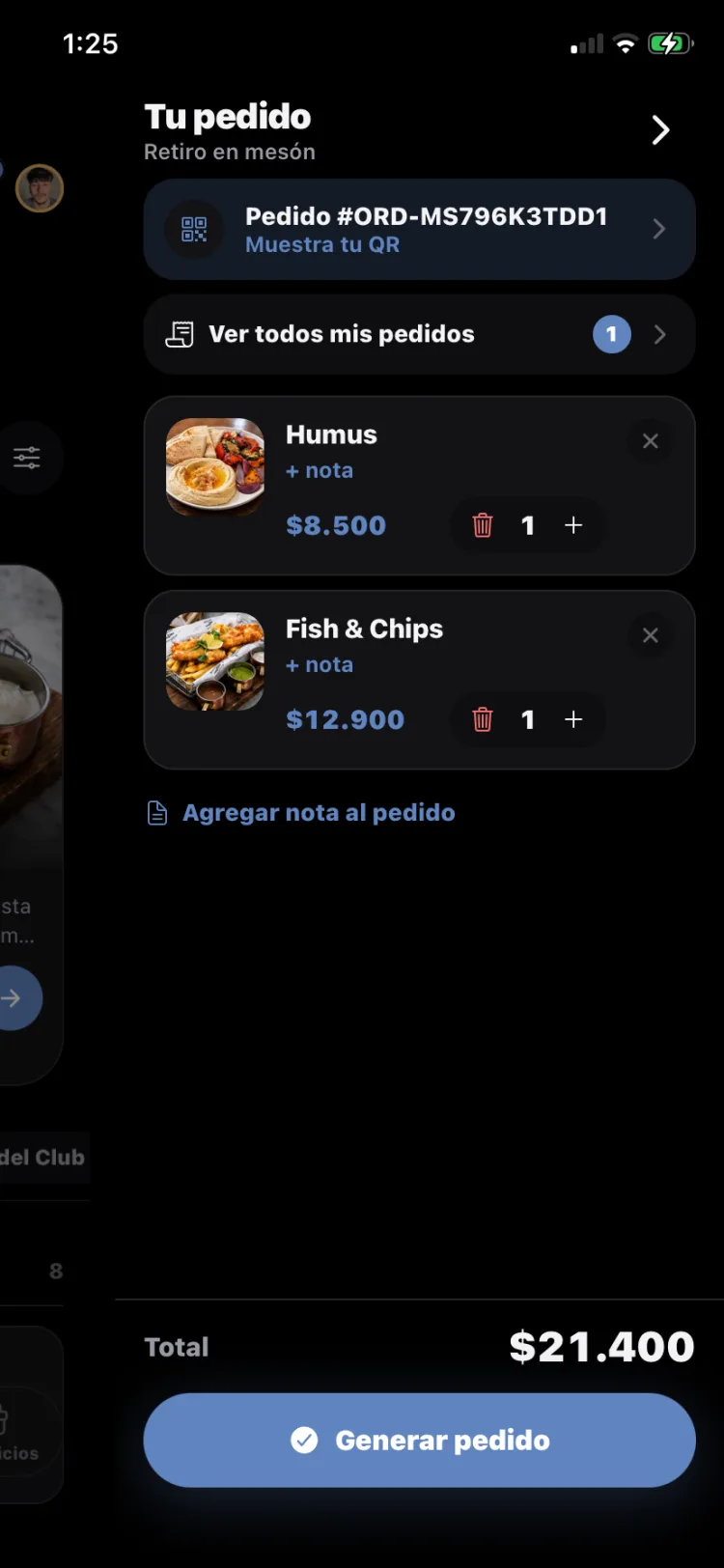 Pedido con productos y total