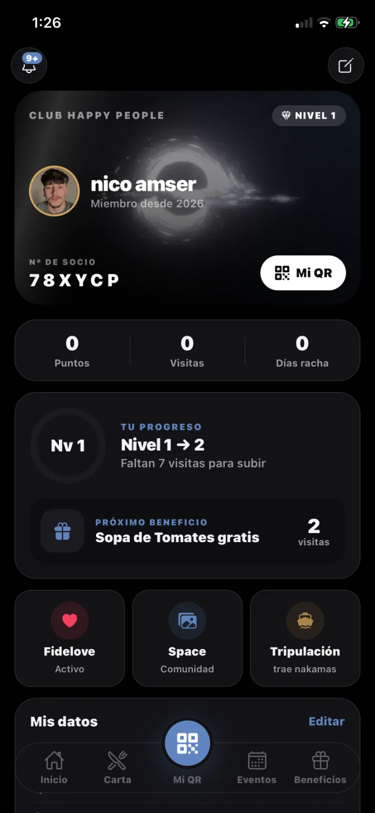 Perfil del socio en la app nativa