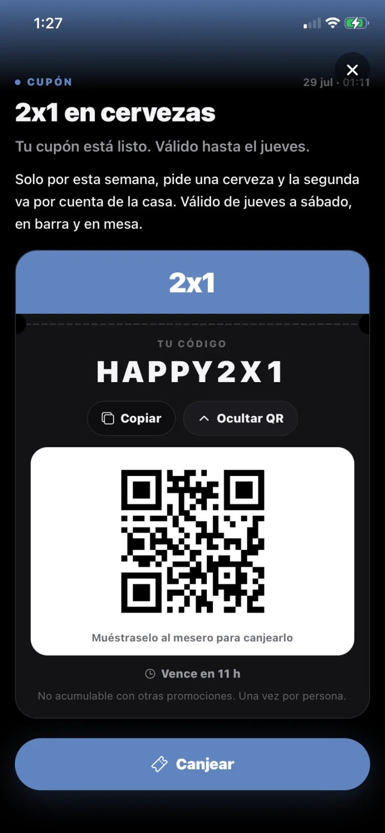 Cup&oacute;n 2x1 con QR
