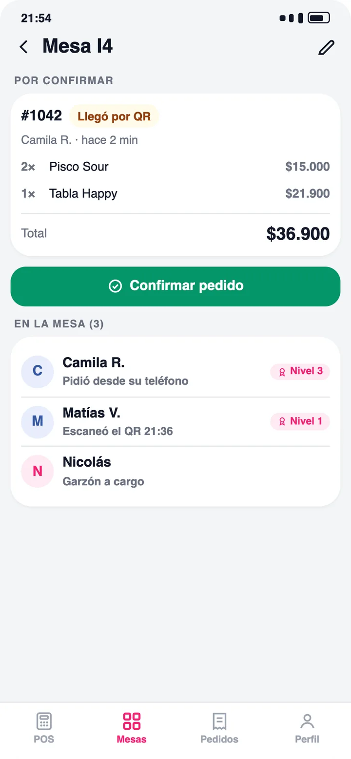 App de mesero: confirmar pedido